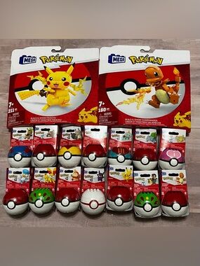 Pokemon Mega Construx Balls  Lot of 14 + 2 Build & Show Charmander Pikachu